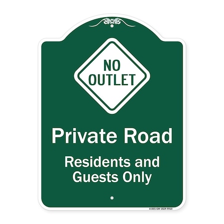 Signmission Private Road Residents And Guests W/ No Outlet Heavy-Gauge Aluminum Sign, 24" H, GW-1824-9910 A-DES-GW-1824-9910